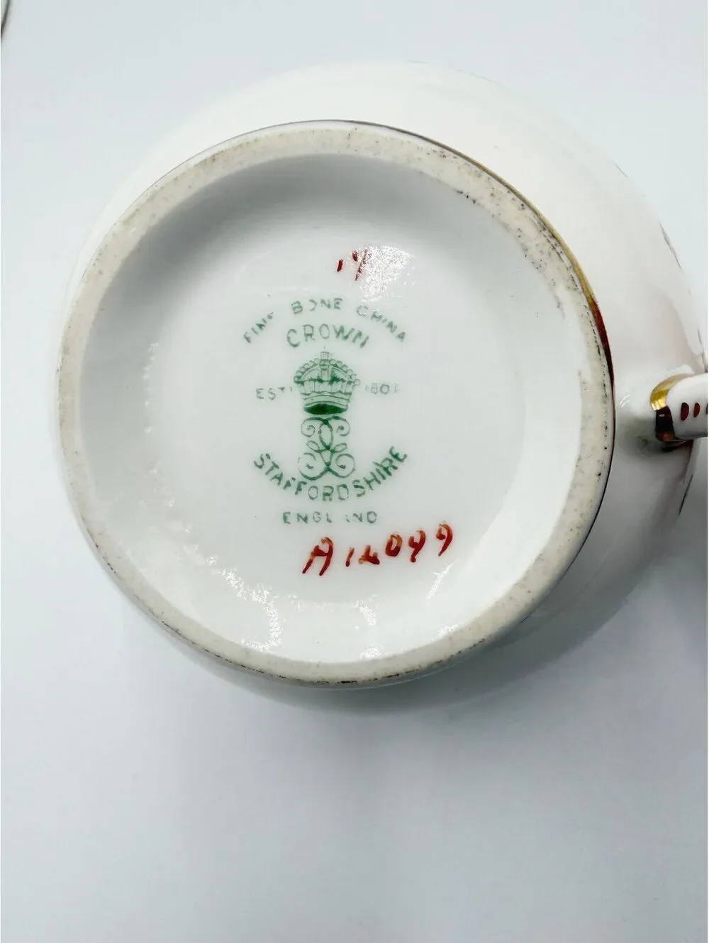 Crown Staffordshire Vintage Teacup Saucer Green Gold Floral Bone China A14099
